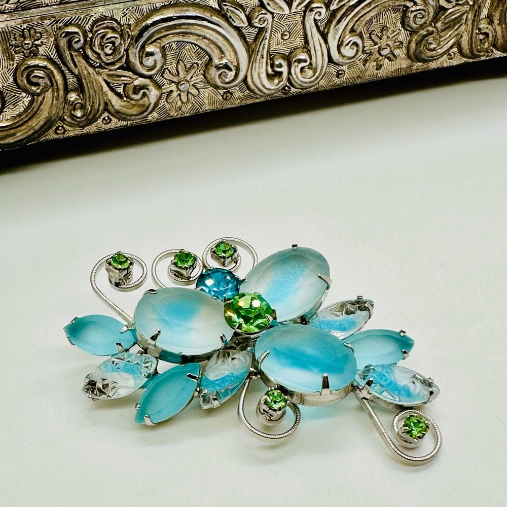 Vintage Blue Rhinestone Brooch